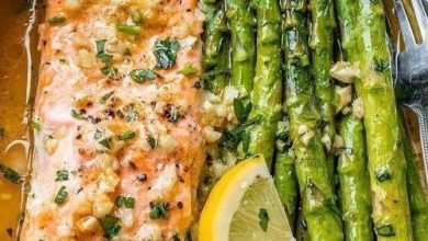 Baked salmon in foil with asparagus and lemon garlic butter sauce new york times recipes