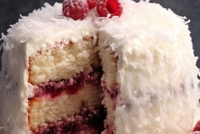 Raspberry and Coconut Snowball Cake new york times recipes