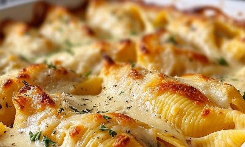Recipe for a mussel casserole filled with chicken Alfredo new york times recipes