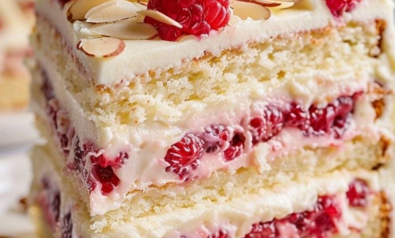 White Chocolate Almond Raspberry Cake new york times recipes