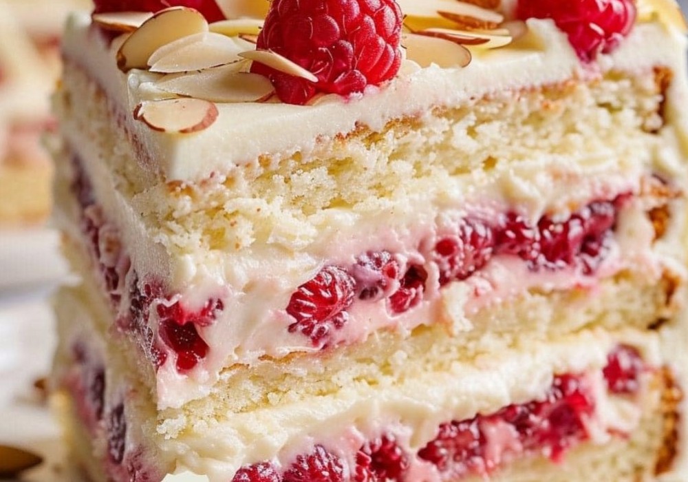 White Chocolate Almond Raspberry Cake Tinsuf