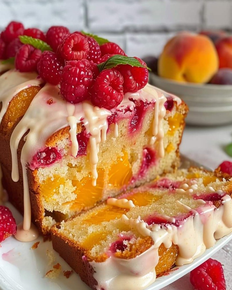 Juicy Peach Raspberry Cake