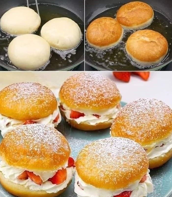Donas Rellenas de Fresas y Crema