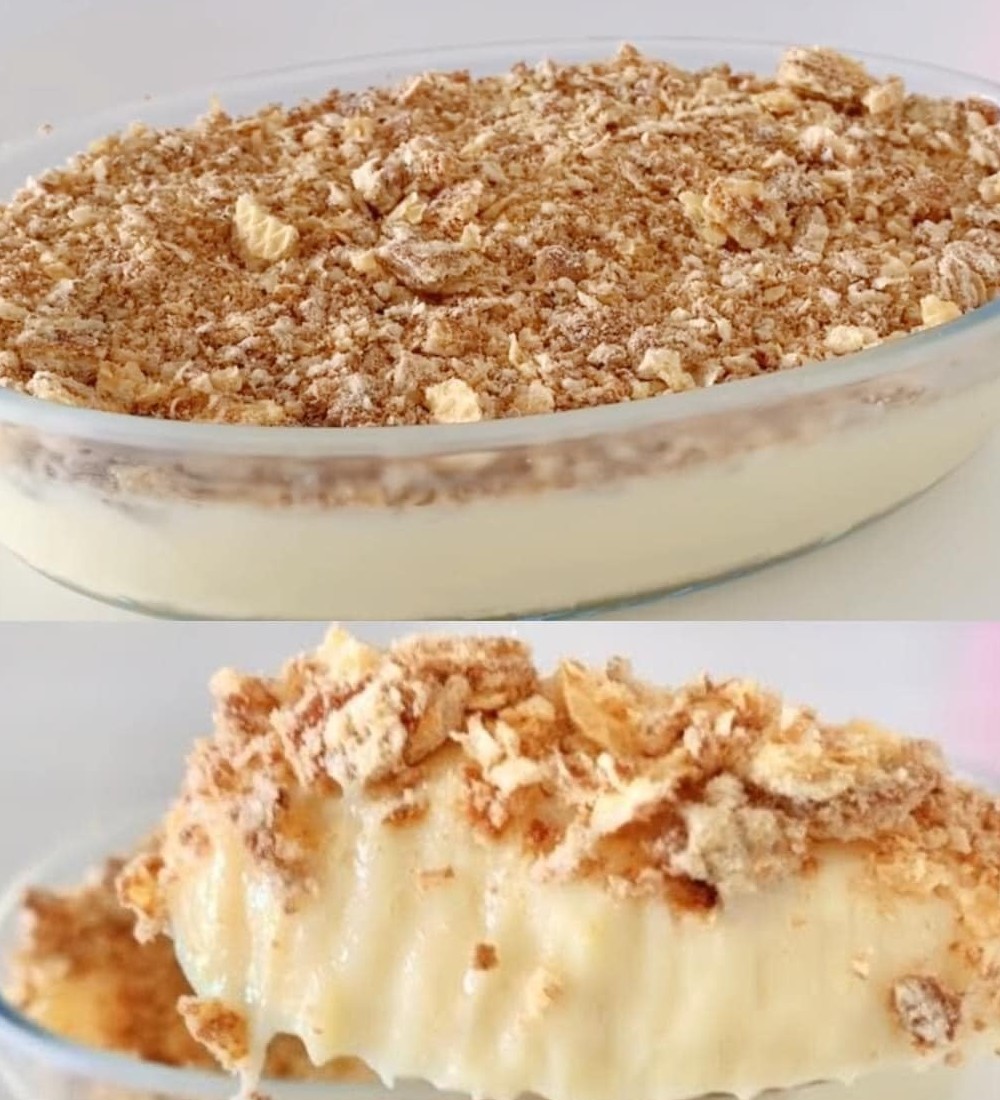 No-Bake Layered Cheesecake with Crumbled Biscuit Topping
