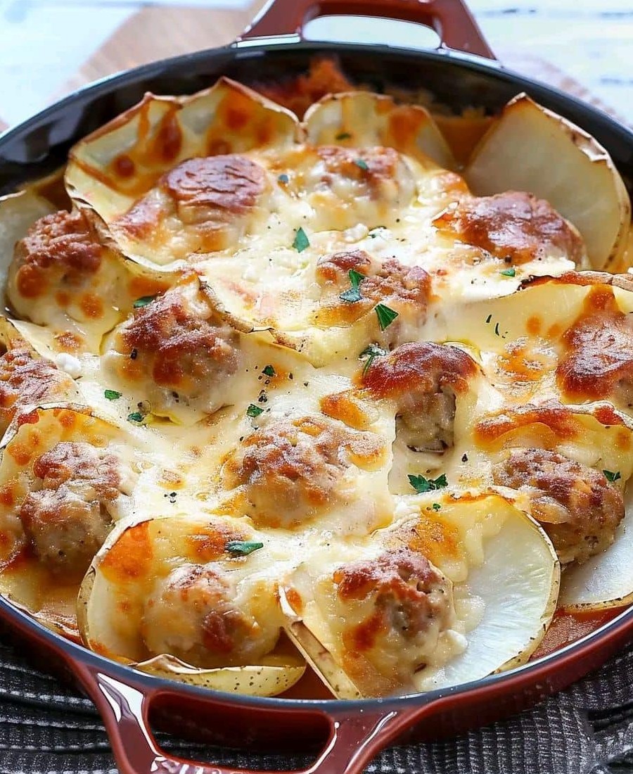 Baked Potato and Meatball Casserole