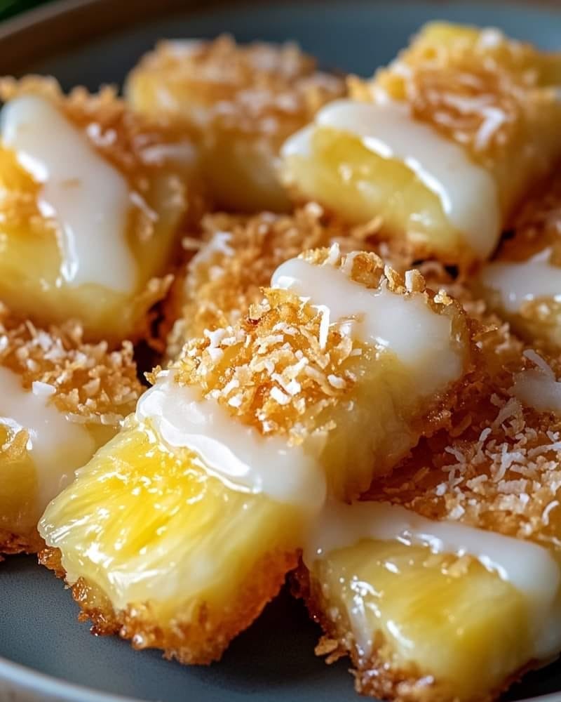 Coconut Crusted Pineapple with Vanilla Glaze