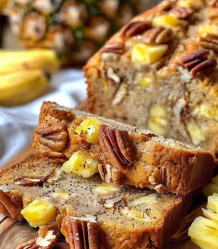 Tropical Pineapple Pecan Banana Bread