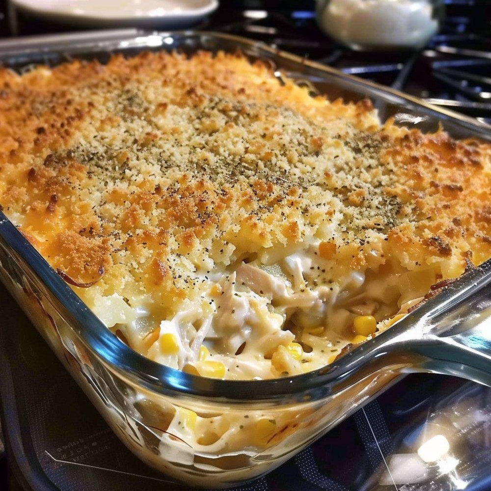 Creamy Chicken and Corn Casserole with Crispy Topping