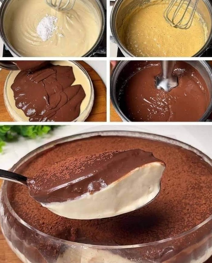 Chocolate and Vanilla Custard Layered Dessert