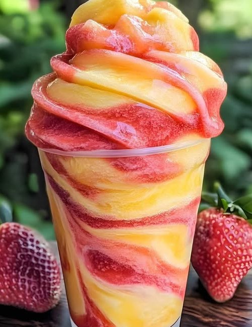 Pineapple Strawberry Swirled Slushies