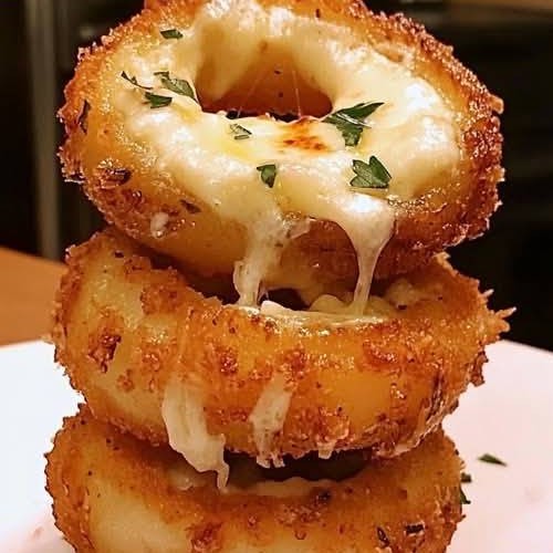 Mozzarella-Stuffed Onion Rings with Garlic Butter 