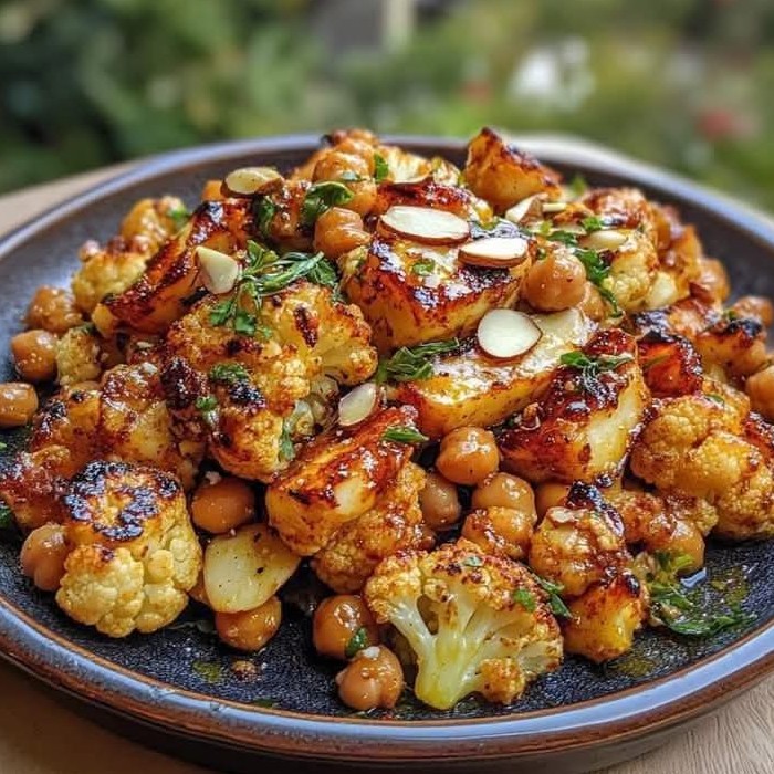 Honey Curry Roasted Cauliflower with Halloumi & Chickpeas 