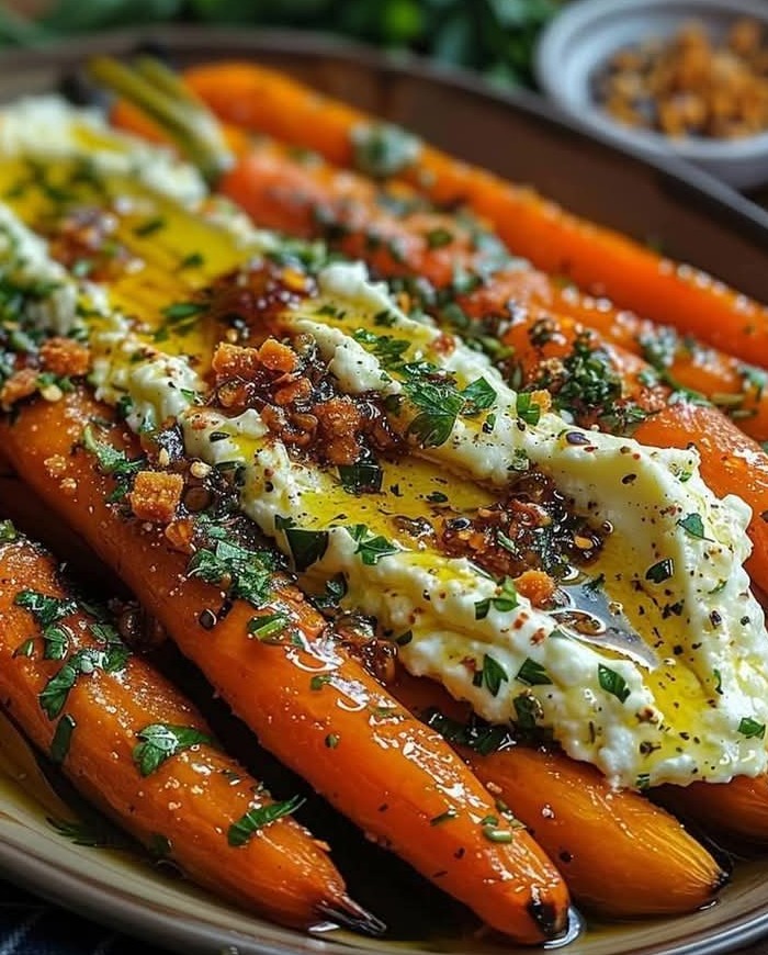 Roasted Carrots with Whipped Ricotta and Hot Honey 