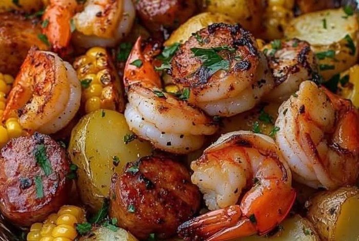 Shrimp Corn Potatoes, and Smoked Sausage Foil Pack