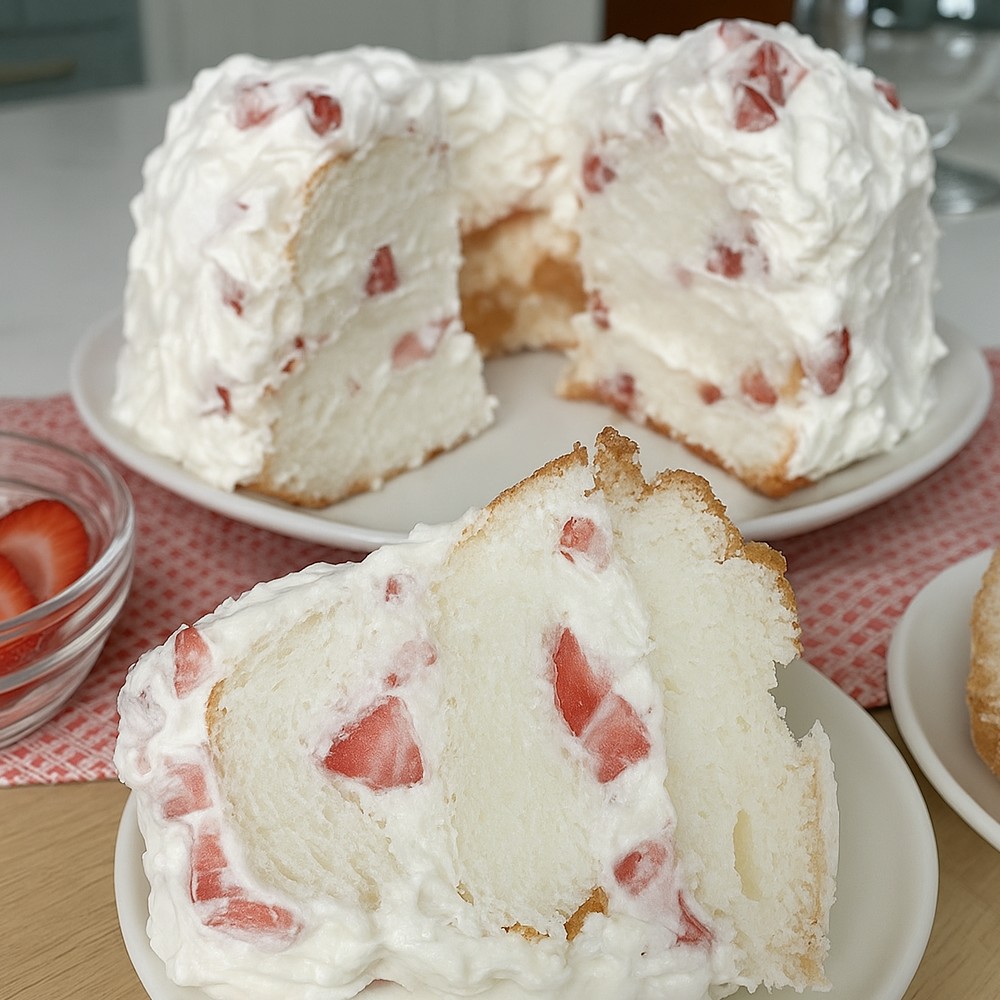 Strawberry Angel Food Cream Cake