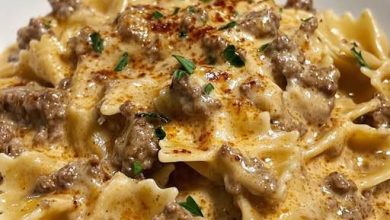 Creamy Parmesan Garlic Beef Bowtie Pasta