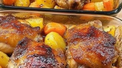 Honey Glazed Chicken Thighs with Roasted Potatoes & Carrots