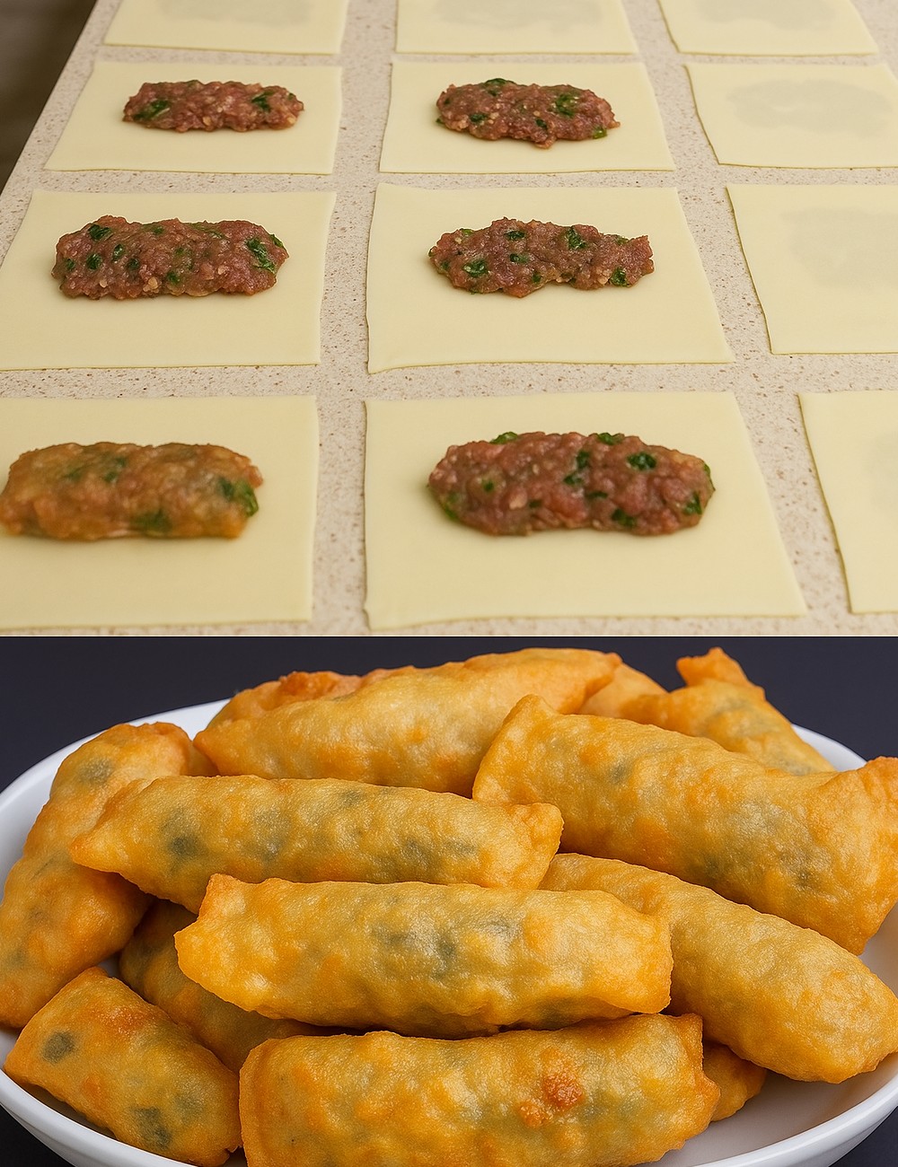 Crispy Meat-Filled Dumpling Rolls 
