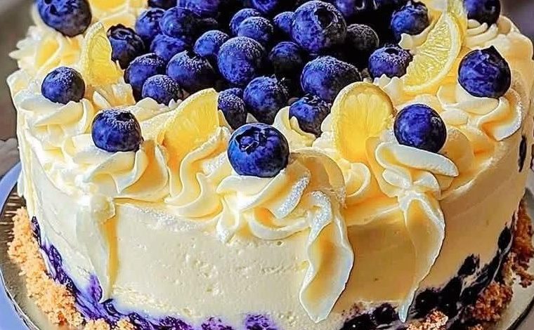 Lemon Blueberry Cheesecake Cake with Creamy Layers