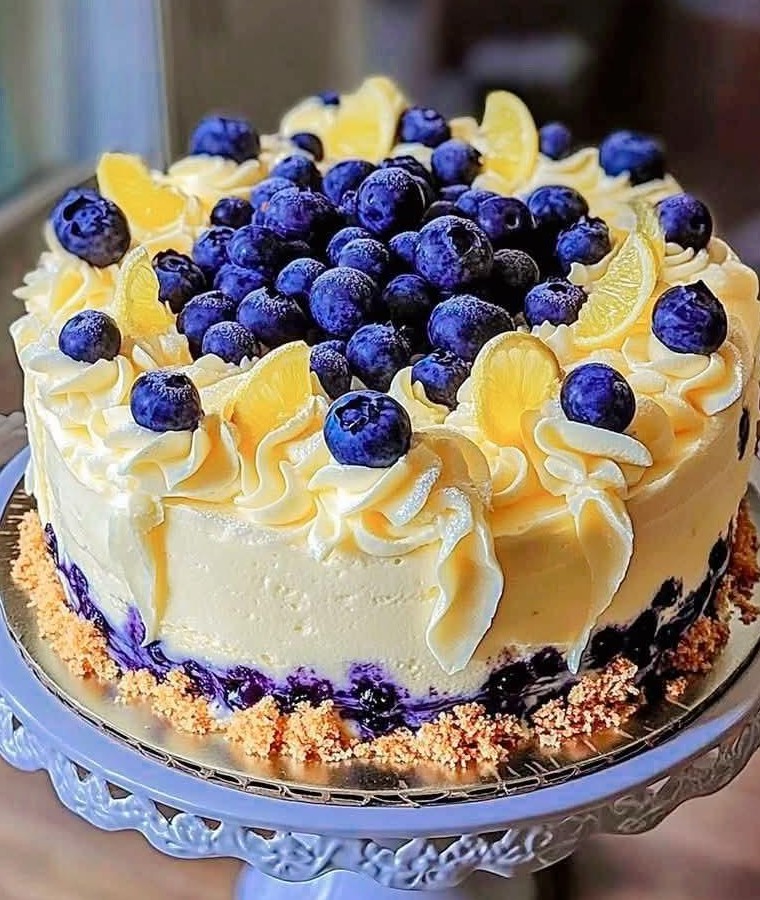 Lemon Blueberry Cheesecake Cake with Creamy Layers 