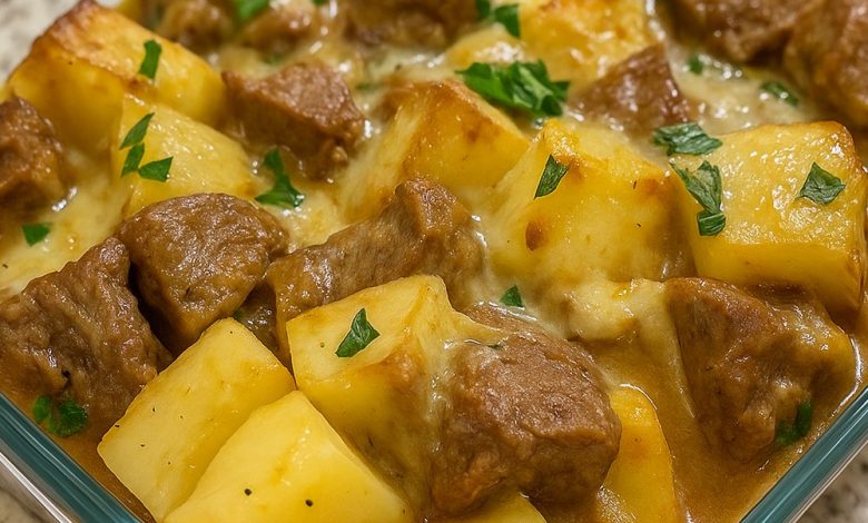 Crockpot Loaded Steak & Potato Bake