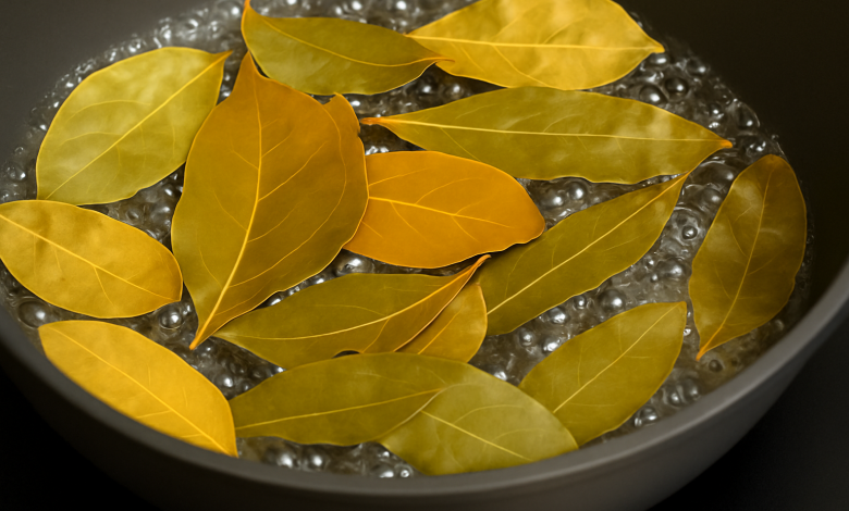Boiling bay leaves in water to naturally repel flies, mosquitoes, and cockroaches at home