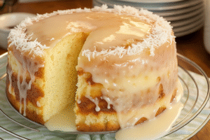 pina colada pound cake with tropical pineapple glaze and shredded coconut