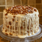 mile high sock it to me pound cake with cream cheese glaze and toasted pecans