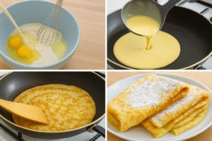 Fluffy pancakes recipe being cooked in a non-stick skillet
