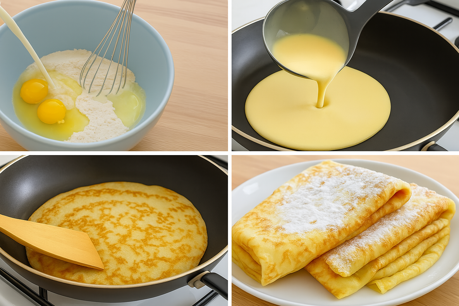 Fluffy pancakes recipe being cooked in a non-stick skillet