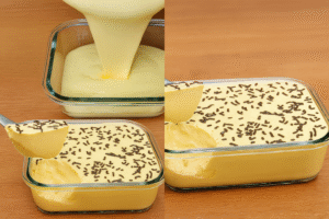 Small no-bake vanilla pudding served in a glass cup, topped with chocolate sprinkles