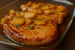 pork chop casserole baked with mushroom soup and sliced potatoes
