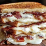 Close-up of a Bacon Grilled Cheese Sandwich with crispy bacon and melted cheese on golden toasted brioche bread.