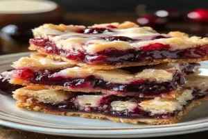 Cherry Bars Recipe with buttery crust and glaze
