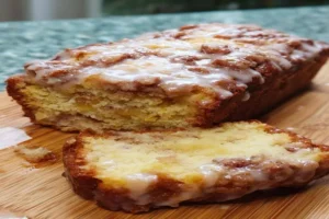 Cinnamon Swirl Apple Fritter Bread with glaze and cinnamon topping