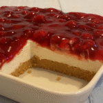 Classic Cherry Delight Recipe dessert with graham cracker crust and cherry topping