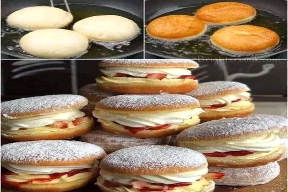 Strawberry cream bombs filled with whipped cream and strawberries