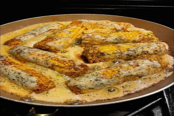 Garlic Butter Corn on the Cob with melted cheese and parsley