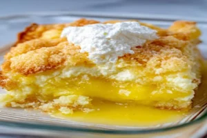 Delicious Lemon Dump Cake with a fluffy topping