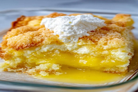 Delicious Lemon Dump Cake with a fluffy topping
