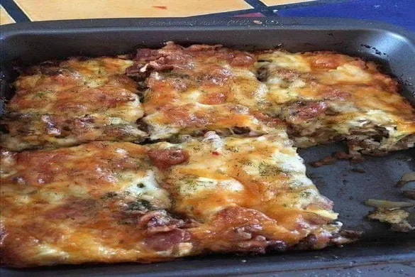 Low-Carb Bacon Cheeseburger Casserole baked with cheese and bacon