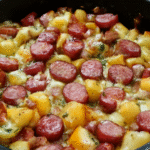 Skillet of oven roasted smoked sausage and potatoes recipe – easy weeknight dinner