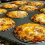 Sausage Muffins with Bisquick baked in a muffin pan with melted cheese