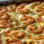 Shrimp Scampi Bake in creamy garlic butter with cheese