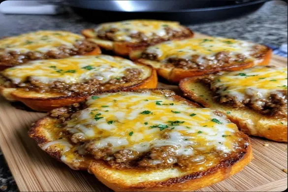 Texas Toast Sloppy Joe Recipe with melted cheddar on garlic bread