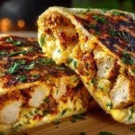 crispy parmesan garlic chicken burritos cut open with melted cheese inside
