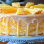 Pineapple Juice Cake with glaze and pineapple wedges