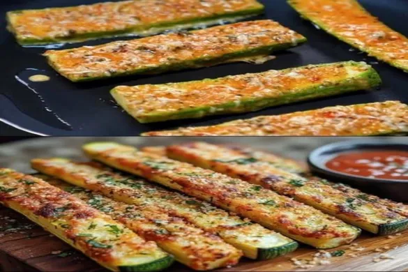 Crispy baked parmesan zucchini sticks served with marinara dipping sauce
