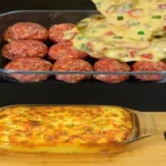 Cheesy Meatballs covered in creamy onion sauce served hot.