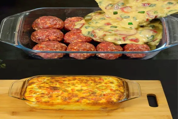 Cheesy Meatballs covered in creamy onion sauce served hot.